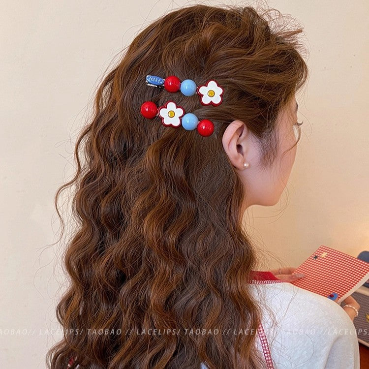 Rock sugar hawthorn flower hairpin female side clip sweet forehead hairpin one-word bangs clip headwear 2025new arrival