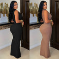 C7555 cross-border   fashion women's elegant sleeveless ruched v-neck low-cut dress