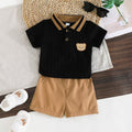 Children's clothing white polo shirt + brown shorts fashioncasualtwo-piece set