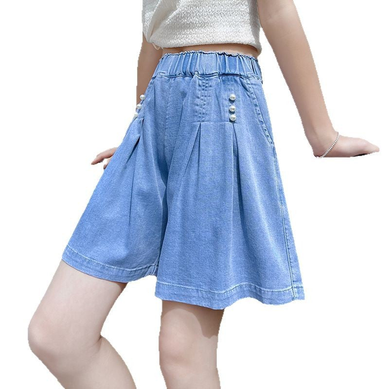 Girls' shorts summer pants outerwear girl's denim shorts  new children's lightweight tencel trendy shorts for big girls