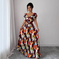 new fashion european and american style printed pleated maxi dress