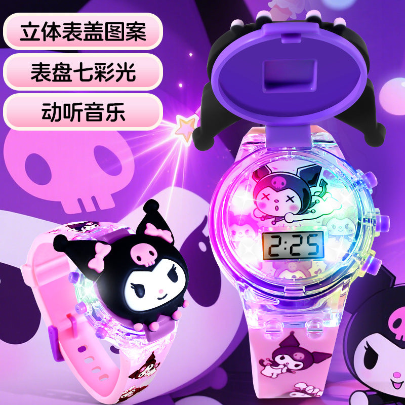 Kids' cartoon watch toy - musical, light-up electronic watch with flashing lights - kuromi toy - gift for boys and girls - perfect for kindergarten
