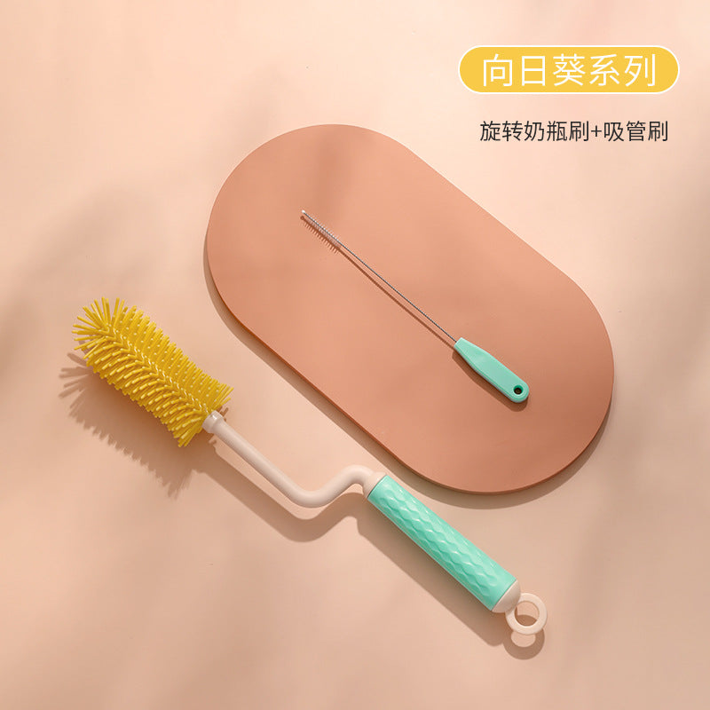 Silicone bottle brush 360 degree rotate baby pacifier brush straw brush bottle brush cleaning suit cleaning brush