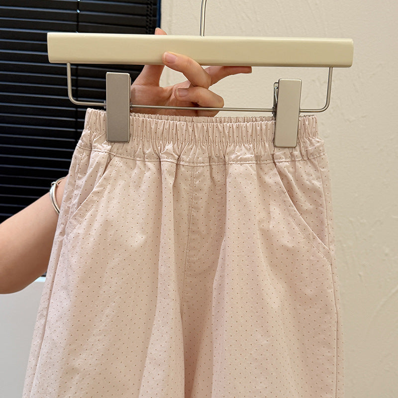 Girls' summer new polka dot pure cotton casual pants, baby girl's cropped pants, stylish and trendy children's pants, fashionable kids' clothing