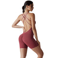 fashion butt lift high elastic tight fitness sports yoga wear cross back no embarrassing line shorts jumpsuit