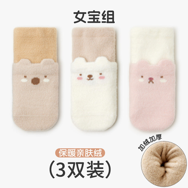 Babylon three-pair baby socks category a dot glue non-slip floor socks cartoon boneless loose mouth infant socks