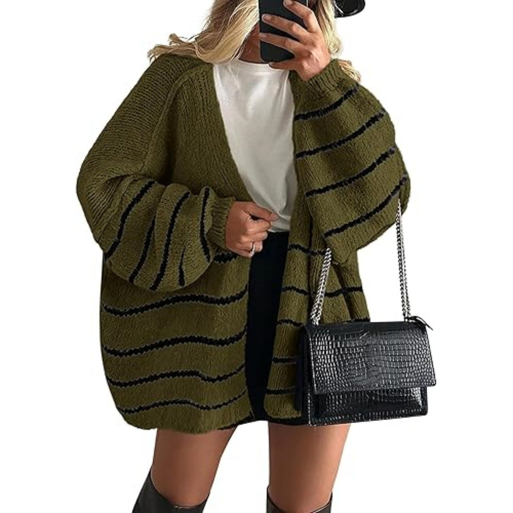 2025 fall/winter new european and american cross-border commute women's knitted top, european and american casual sweater cardigan, loose fit open front