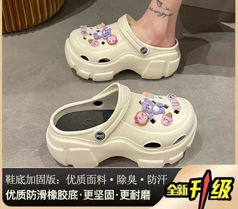 Thick sole crocs women's summer outwear 2024new arrivalnon-slip office beach baotou half slippers women's summer