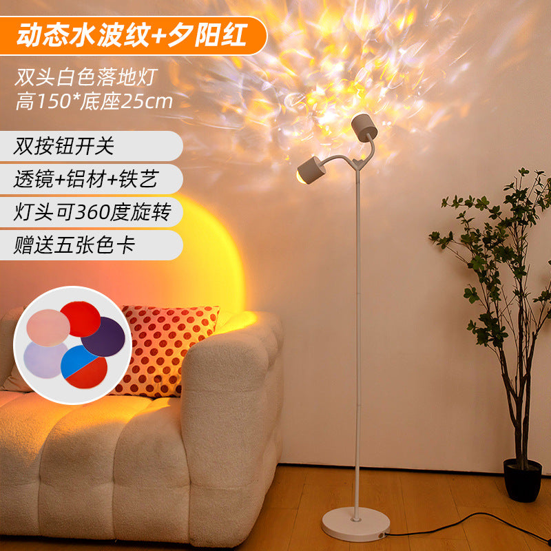 New double-headed heart-shaped sunset ripple ambient light - perfect for live streaming and photography, sunset red water ripple floor lamp