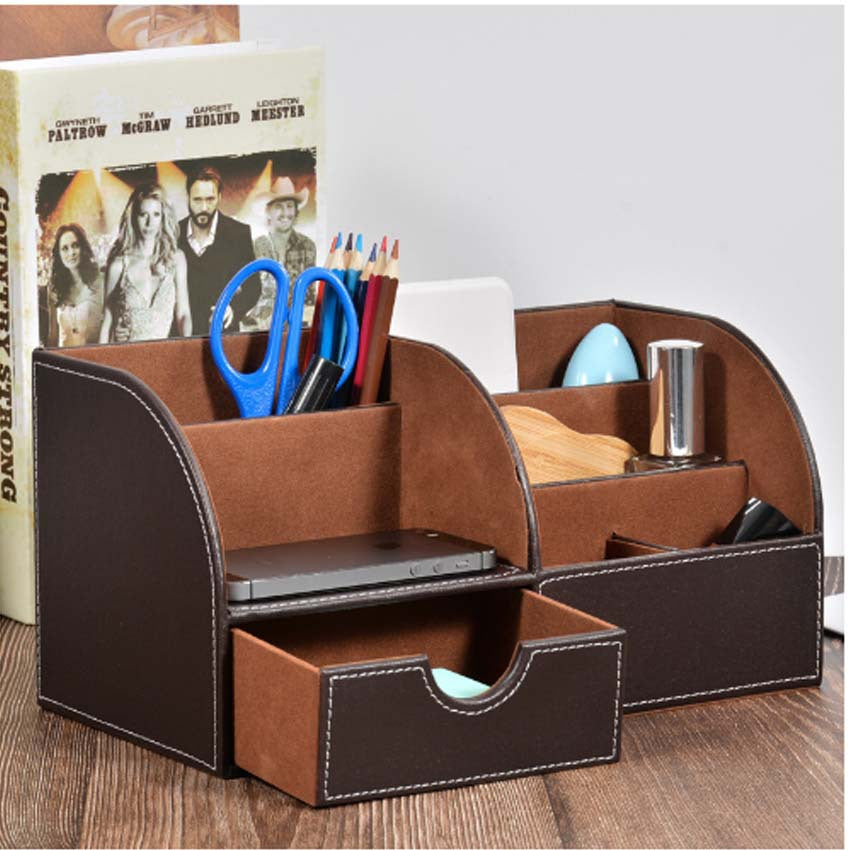 Desktop multifunctional leather pen holder business office with business card pen holder stationery, black needle storage box manufacturer
