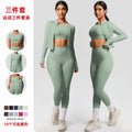 European and american high-waisted butt-lifting tight pocket pants quick-dry yoga set cloud-like running fitness apparel three-piece activewear set