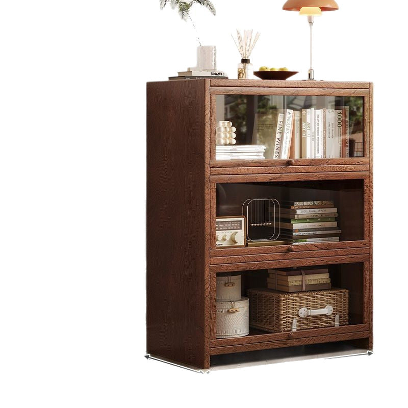 Solid wood bookshelf Shelf Living room floor-to-ceiling glass door New Chinese cabinet Locker Household dust storage bookshelf