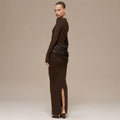 cross-border european and american women's clothing autumn/winter new collection: solid color, elegant, long-sleeved, shirred, slim-fit, bodycon, long dress for women