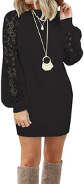 foreign trade   european and american new women's patchwork lace long sleeve knit dress