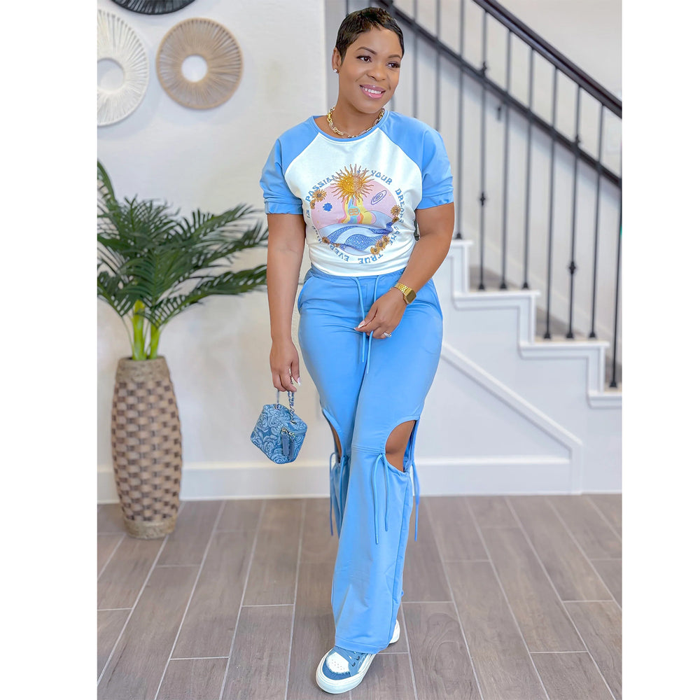 C6998 cross-border   independent station fashion women's printed multi-color short sleeve pants suit