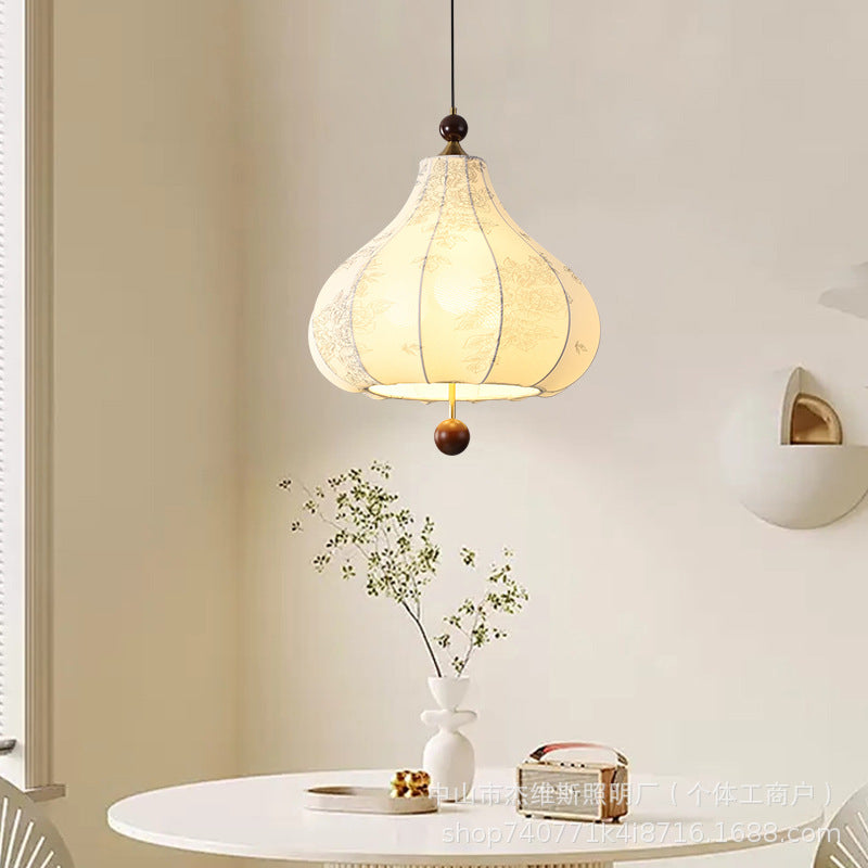 Medieval style gourd printing fabric small chandelier log beads retro single head chandelier restaurant bar bedroom bedside