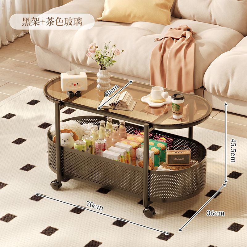 Cream style movable coffee table small apartment living room sofa side cabinet side coffee table simple modern storage trolley