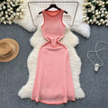 Designer color block striped knit dress - women's 2024 new summer korean style midi sleeveless tank dress
