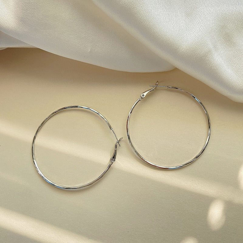 925 silver needle hong kong style retro metal earrings for women classy geometric plain hoop earrings easiest for match exaggerated work clothing earrings