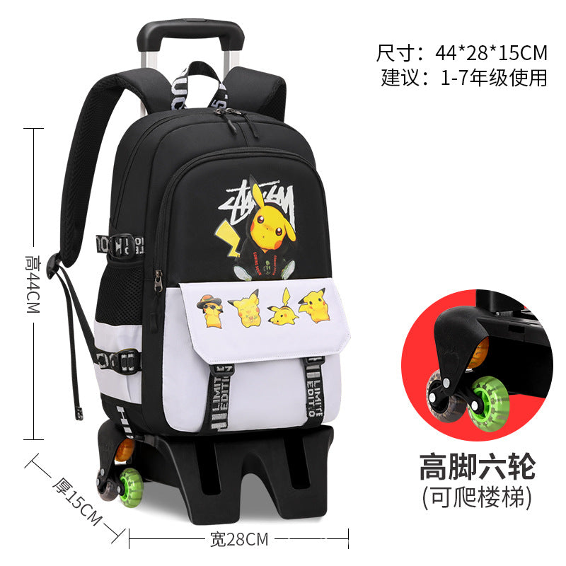 Primary school students tie rod schoolbag men's and women's six-wheel staircase climbing removable tie rod schoolbag second to sixth grade factory direct sales