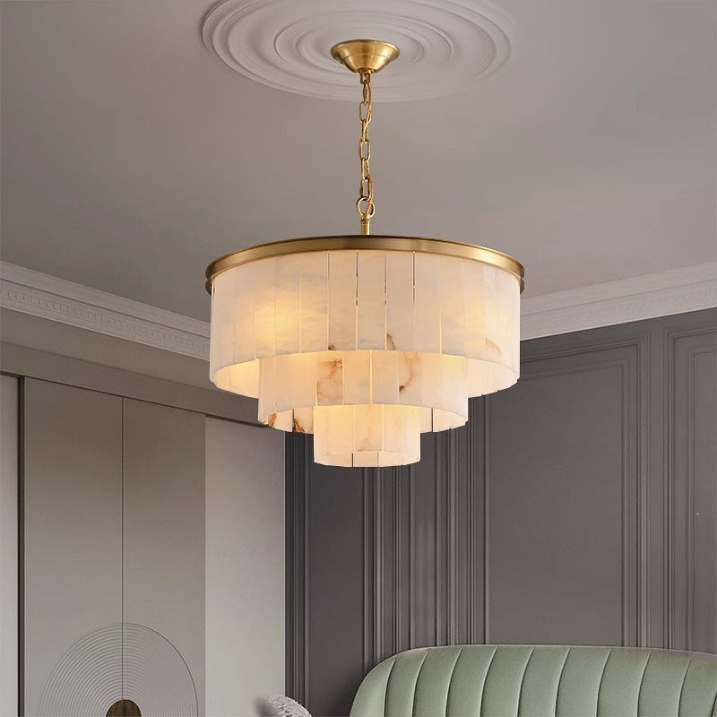 Modern minimalist spanish natural cloud marble translucent living room cross-border all-copper spanish cloud marble chandelier