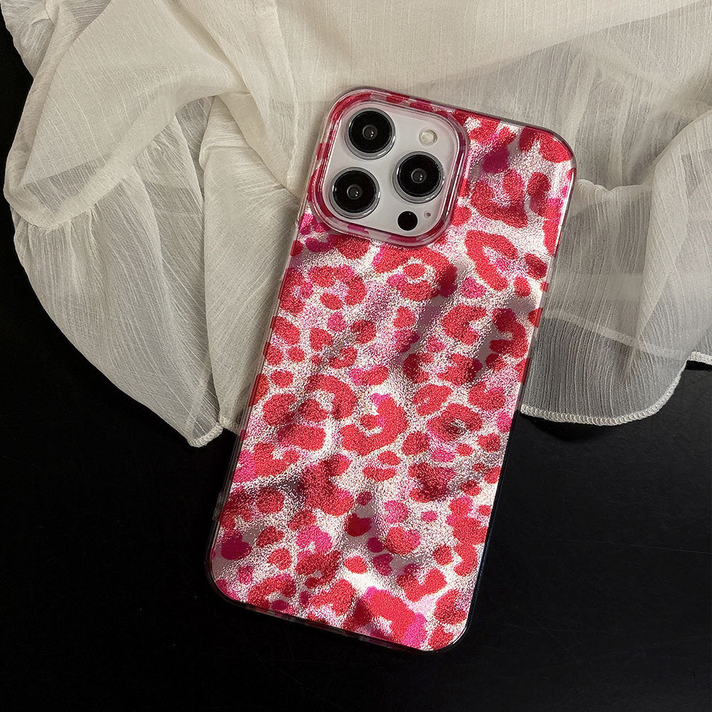 Layered pink leopard print cross-border compatible apple 17 pro phone case gradient color foil case iphone 16 protective cover