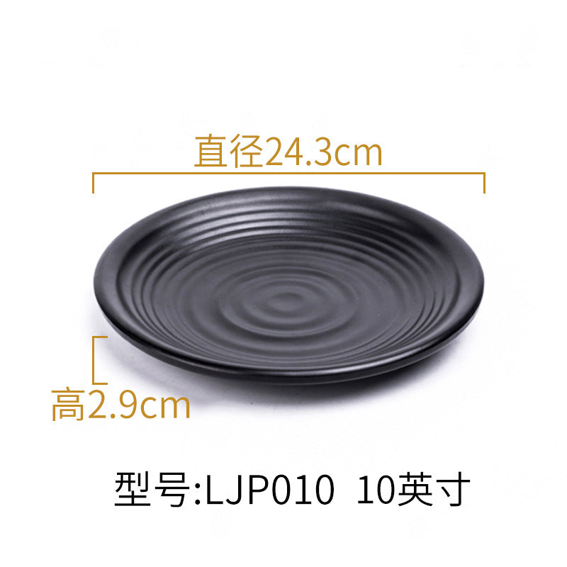 Melamine black tableware plastic dish imitation porcelain dinner plate cold dish plate barbecue hot pot plate barbecue restaurant plate commercial