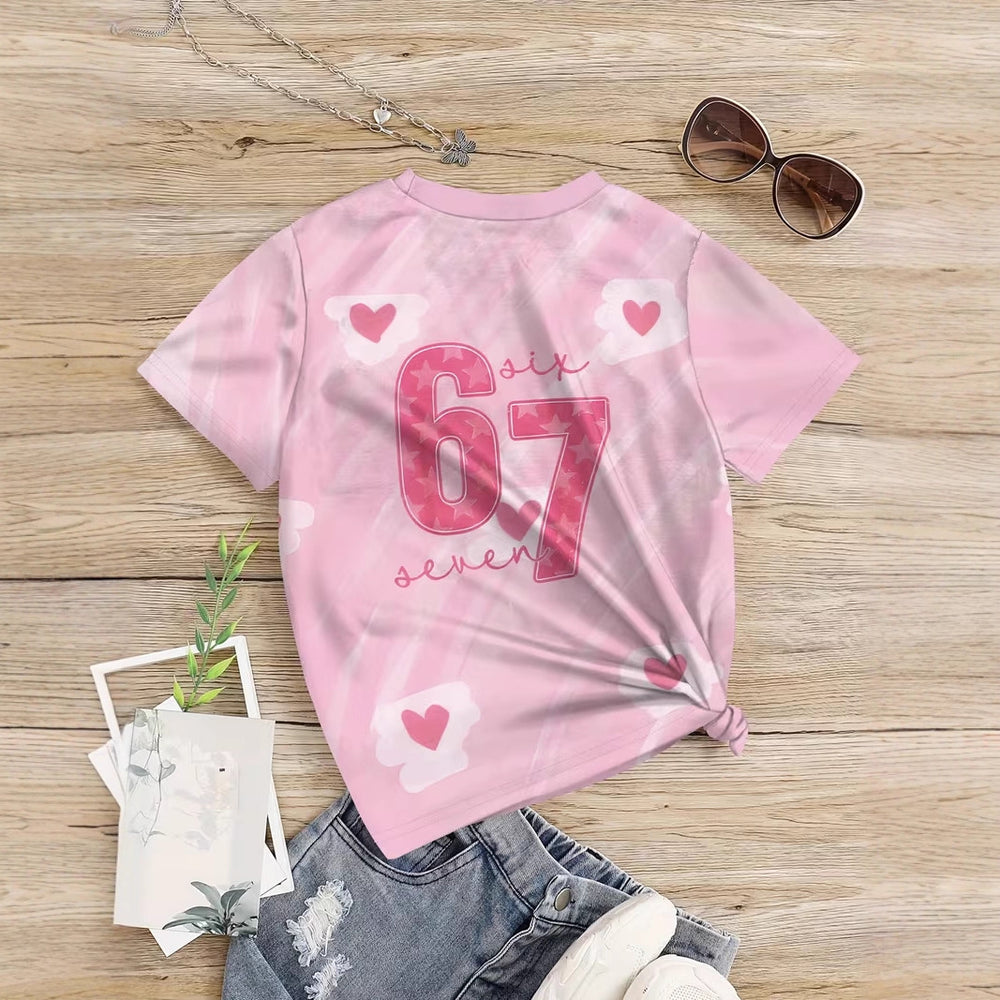 Kids' t-shirt, 67 elements, 3d digital print, summer girls' casual fashion crew neck short sleeve thin style