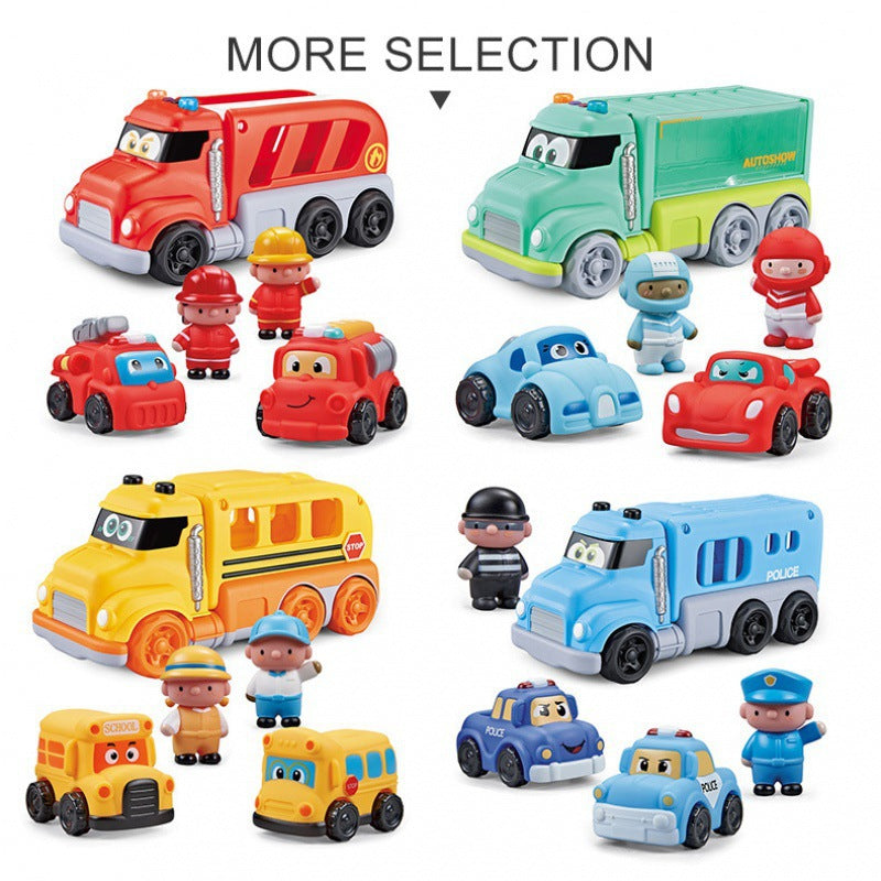 Cross-border  export cartoon school bus lighting music small doll vinyl car school bus toys children's toys