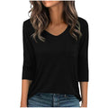 european and american cross-border new arrival: slim-fit, versatile solid color v-neck pocket pullover three-quarter sleeve t-shirt - women's casual top