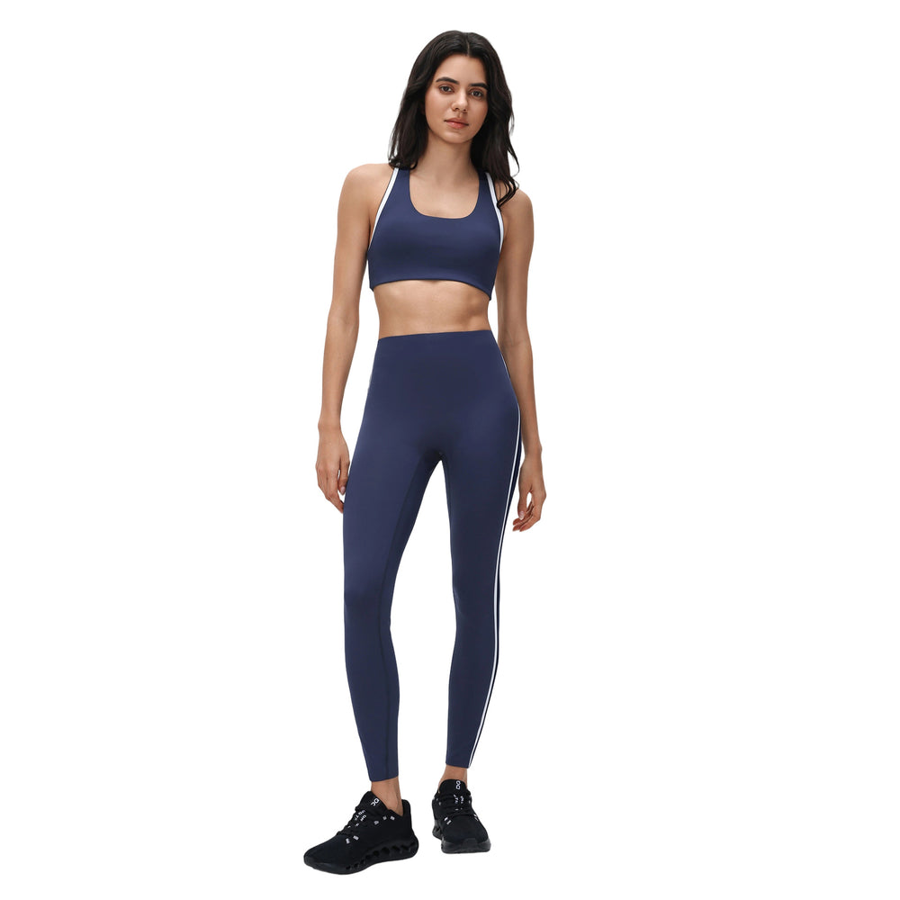 Contrast color yoga suit women's bubble wrap anti-sagging fitness bra high waist peach hip nine-point sports pants two-piece set