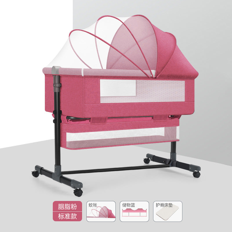 Multifunctional foldable crib, portable newborn bassinet, convertible baby bed, splice-together large bed