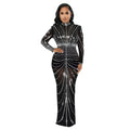 C7141 cross-border   fashion women's sexy long sleeve back slit rhinestone dress new