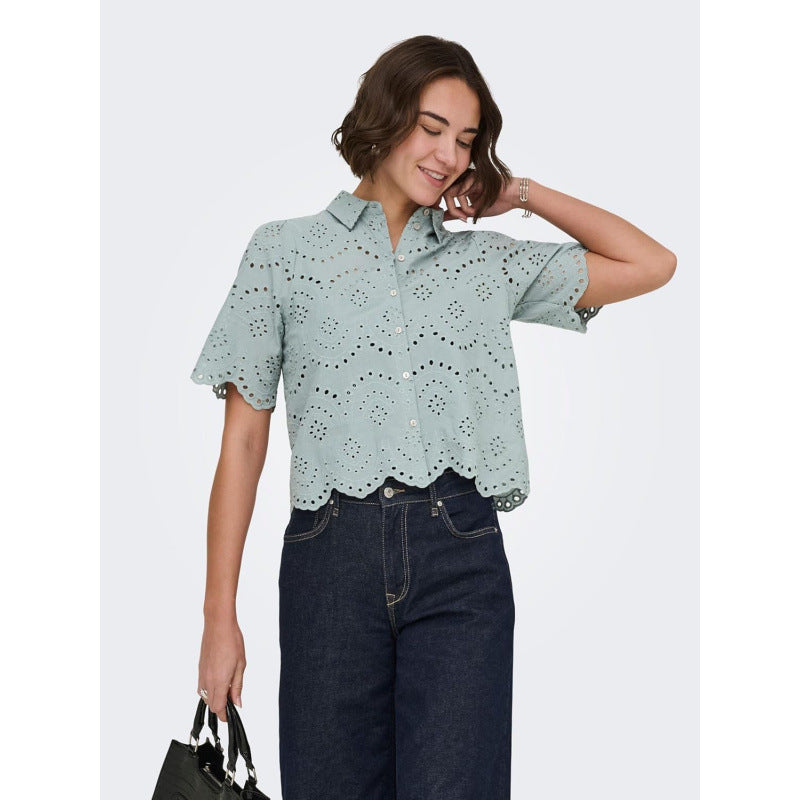 Amazon fashion cut out crochet short sleeve shirt women's  summer new arrivalfashioncasualeleganttops
