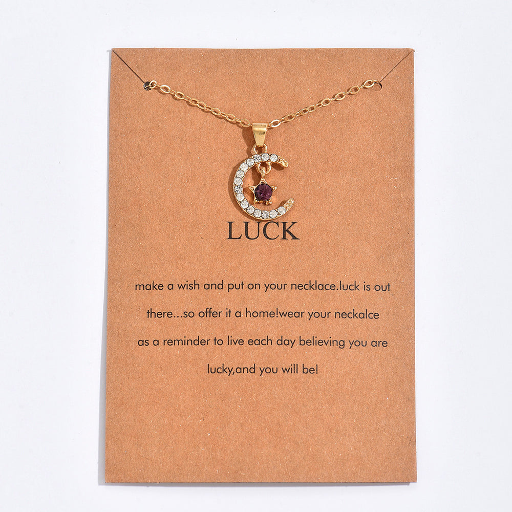 Birthstone necklace set wholesale - european & american cross-border, light luxury, niche design, diamond-studded moon & star pendant necklace for women