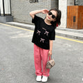 Girls' summer short-sleeve outfit:  new stylish girls' casual summer t-shirt and lightweight wide-leg pants set