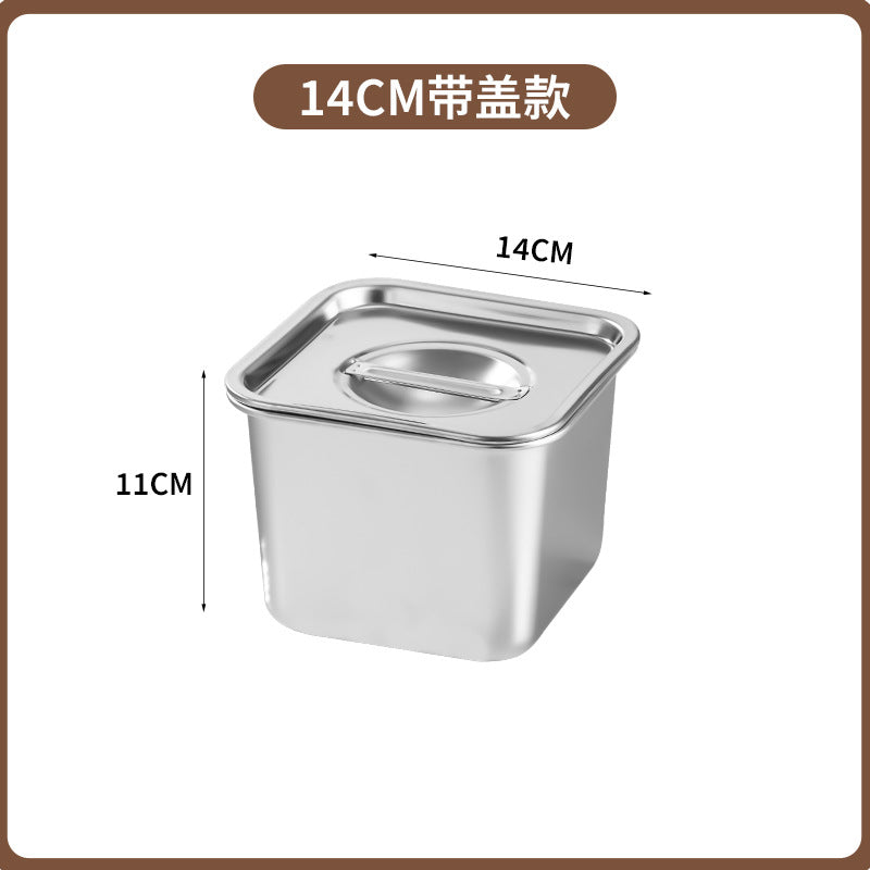 Stainless steel square container with lid - ideal for cafeteria, kitchen, seasoning, condiment, and commercial use - sauce dispenser, jam bowl