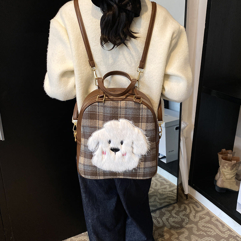 Casual large-capacity plaid bag women's 2025 new fashionable and cute cartoon commuter shoulder bag student tote bag