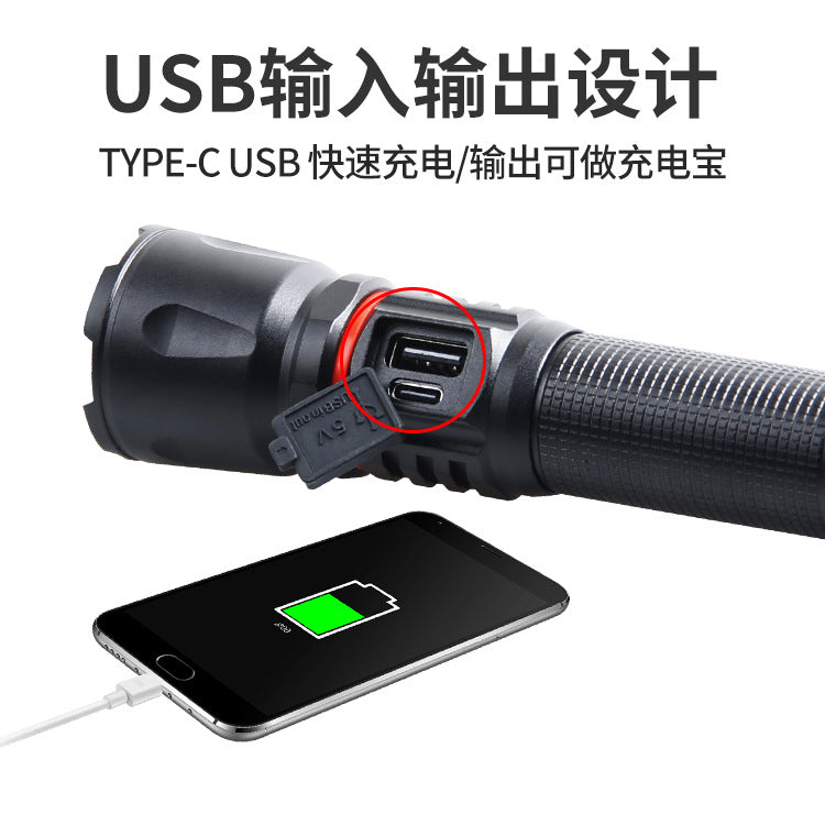 Cross-border new strong light Type-c port charging magnetic suction display camping light output telescopic variable XHP50 flashlight