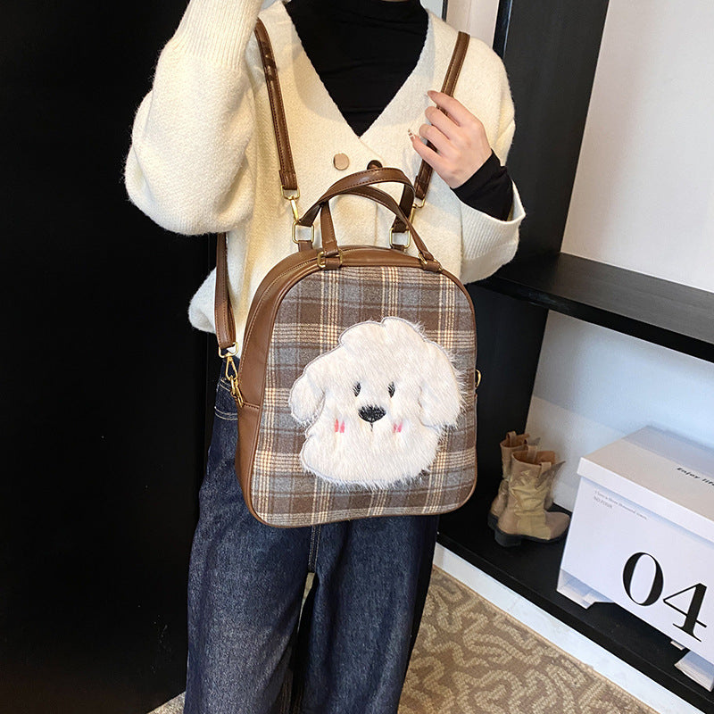 Casual large-capacity plaid bag women's 2025 new fashionable and cute cartoon commuter shoulder bag student tote bag