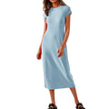 cross-border women's casual slim-fit crew neck short sleeve solid color maxi dress