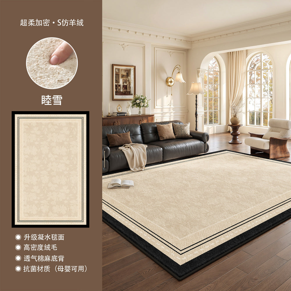 French retro style rug - vintage waterproof plush carpet for living room, bedroom, bedside, soundproof floor mat, coffee table area, full coverage