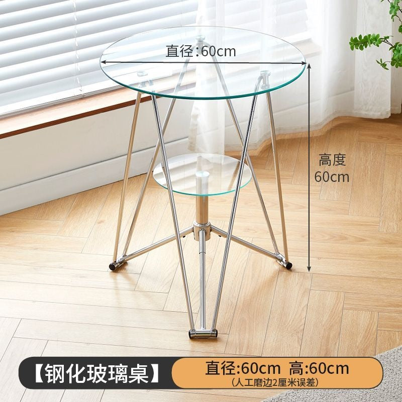 Round modern coffee table movable tempered glass living room for home round table casual tableaccessible luxury small apartment ins