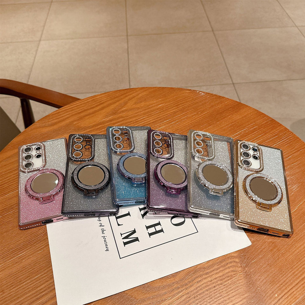 Suitable for samsung s26ultra electroplated rhinestone mobile phone case s24 mirror holder s23 glitter s25 all-inclusive anti-fall