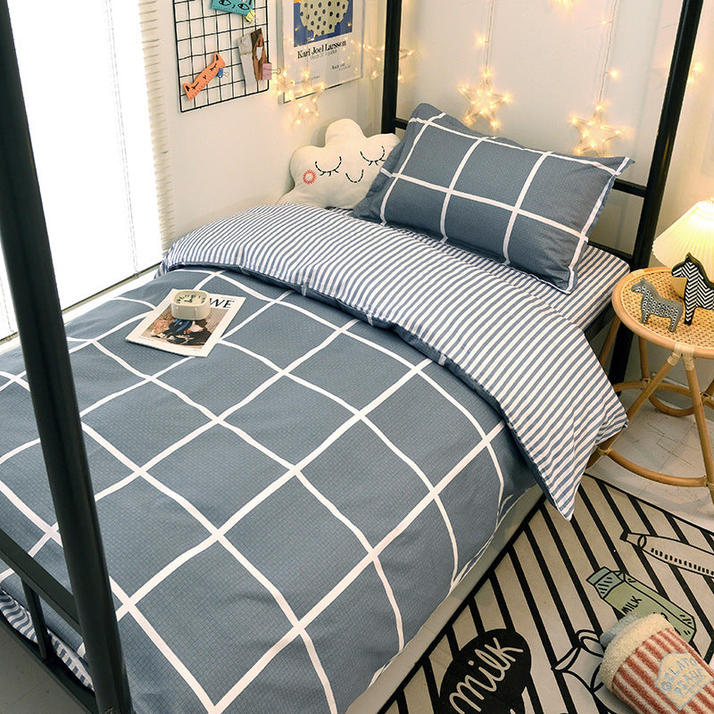 Student dormitory quilt cover three-piece bed sheet pure cotton single bed children's bed quilt cover simple four-season universal 3