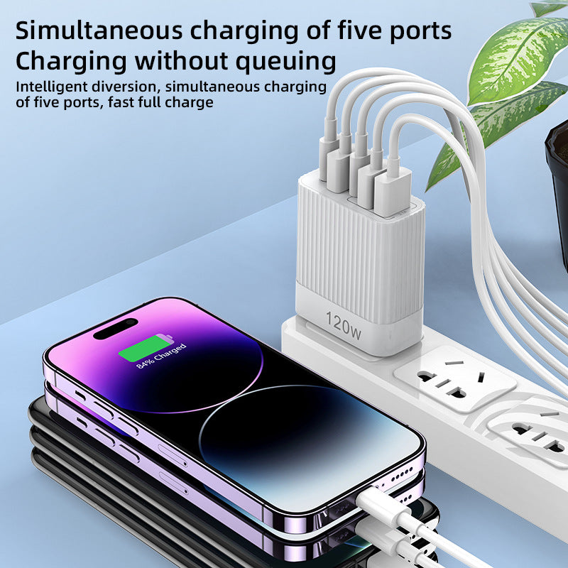 European and american standard multi-port mobile phone charger fast charging head 3usb+2c british standard five-port charging head suitable for huawei and apple