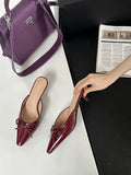 Amazon 2024 new bow-tie stiletto heel slippers - plus size, wine red, outdoor wear, retro pointed-toe mules