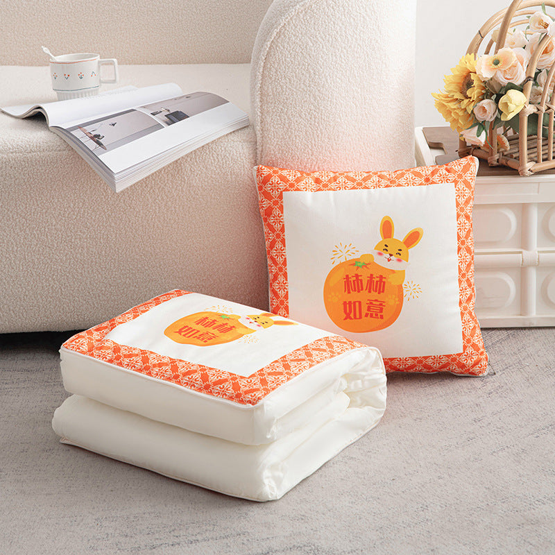 Multifunctional cotton and linen pillow quilt dual-purpose persimmon all year round office car cushion wholesale cushion pillow quilt