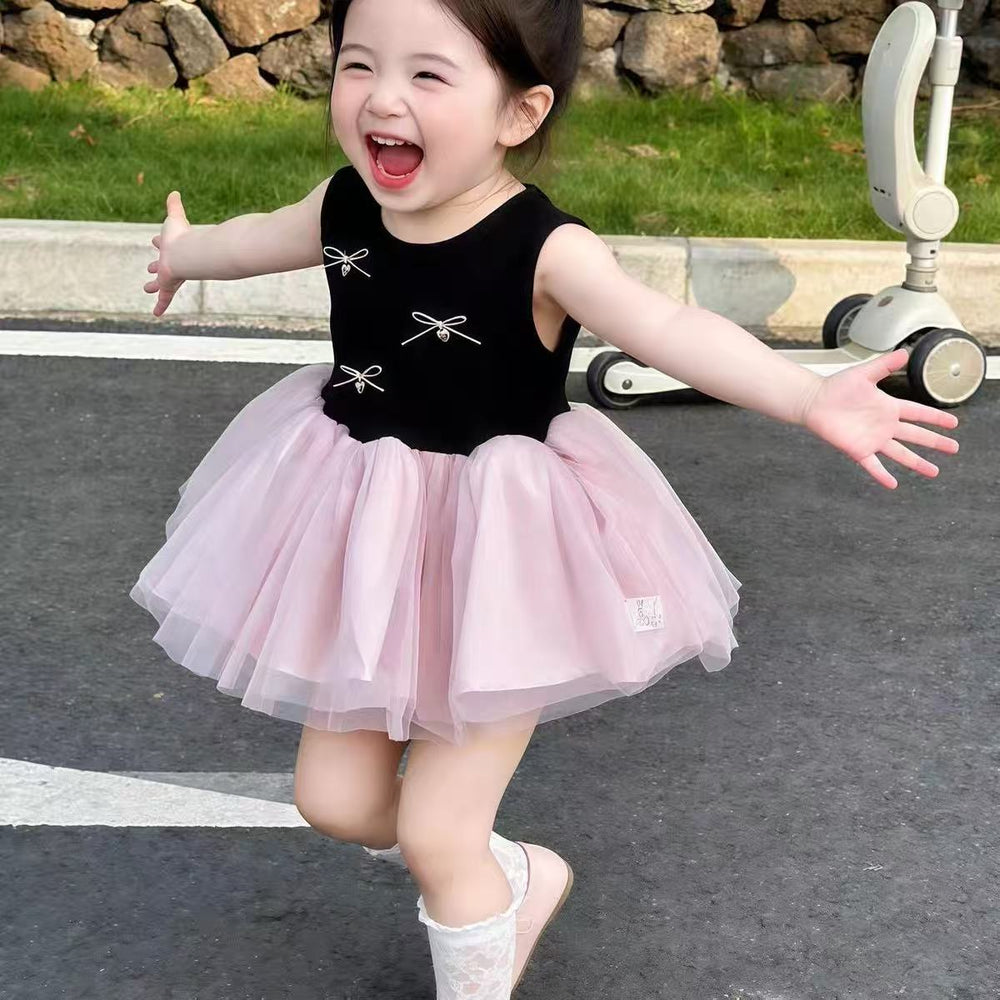 Girls' ballet tank dress summer : french sweet style sleeveless puffy princess dress with mesh overlay