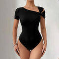 Summer women's asymmetrical one-shoulder twist knot short sleeve slim-fit bodysuit - versatile top for layering or wearing solo - european & american style - cross-border fashion